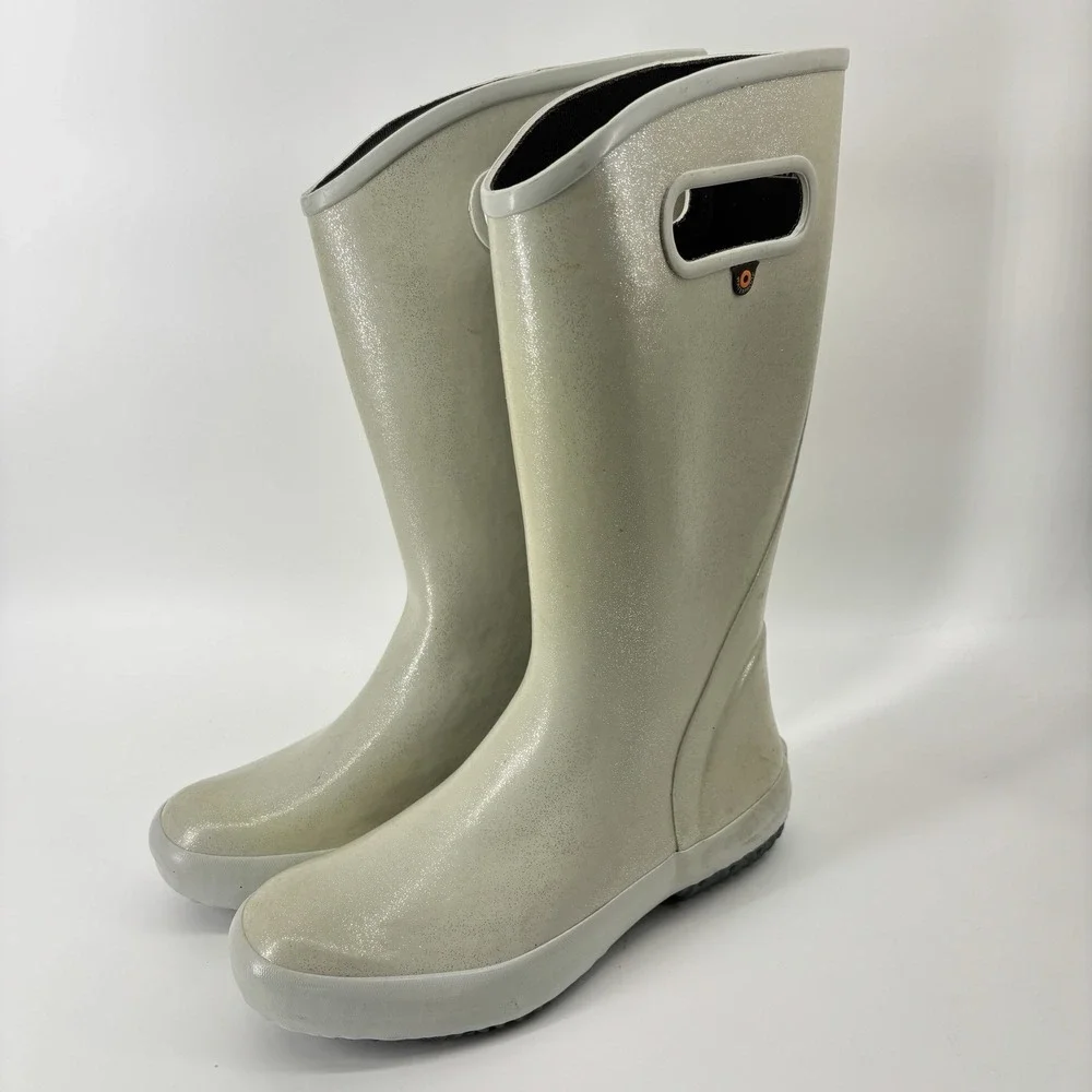 Bogs Rainboot Women's 6 Glitter Silver Gray Waterproof Rain Boot Tall Slip On
